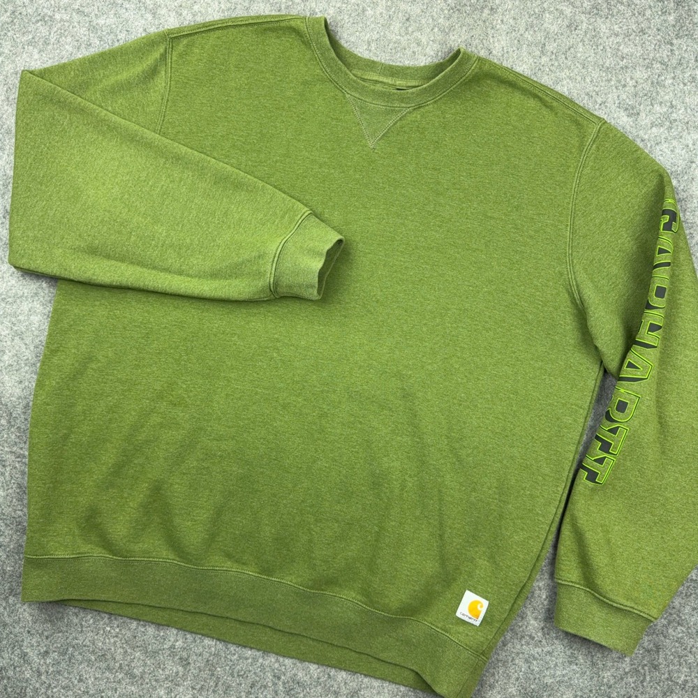 Carhartt Sweatshirt Mens XL Green Midweight Crewneck Loose Sleeve Logo Pullover